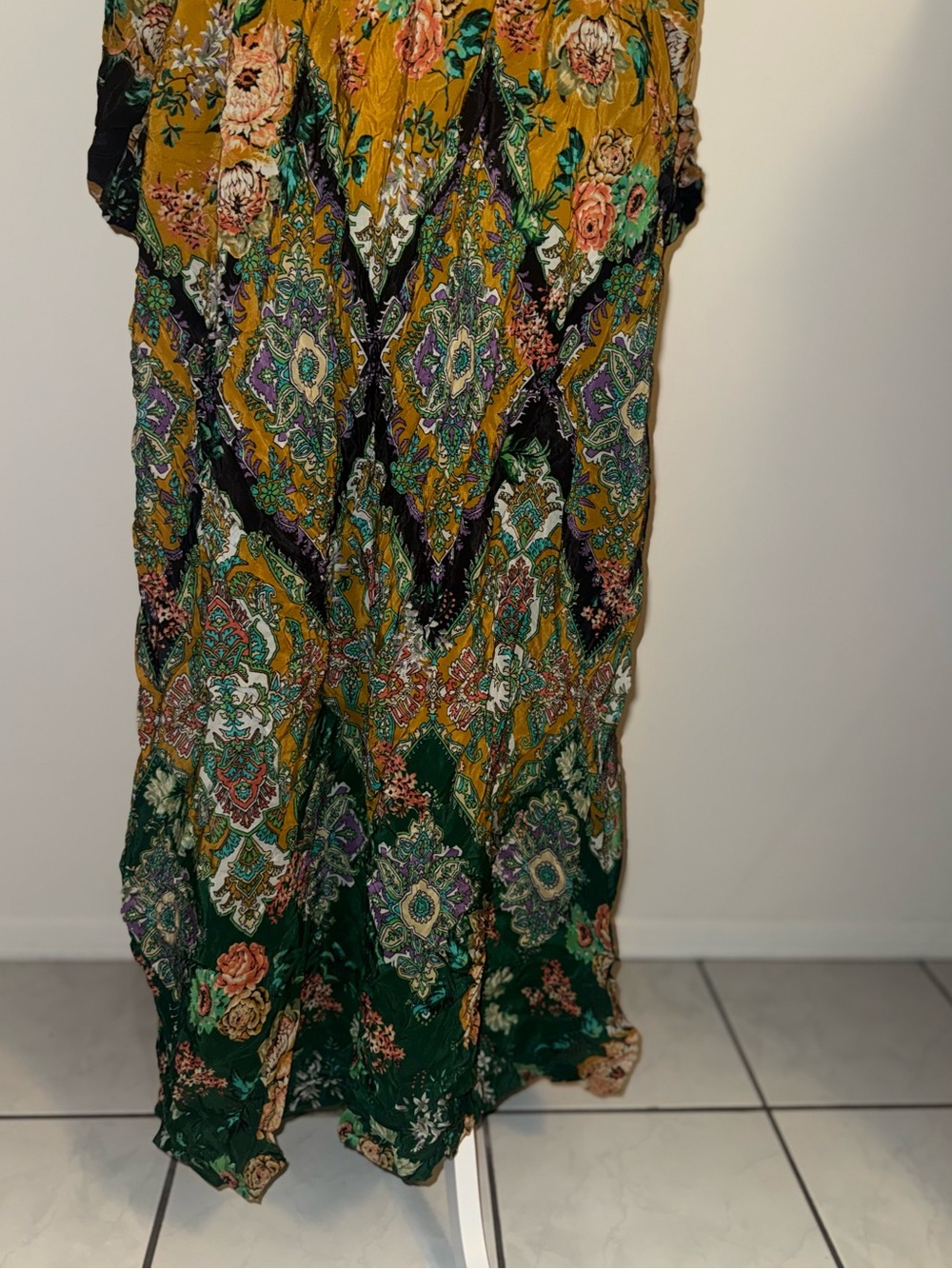Anthropologie Mustard and Green Floral V-Neck Maxi Dress - Picture 12 of 13